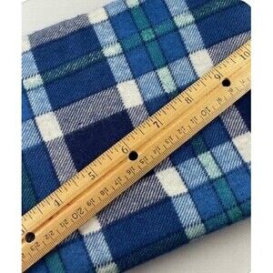 Vintage Blue Green Ivory Brushed Cotton Plaid Fabric 63" x 44.5"